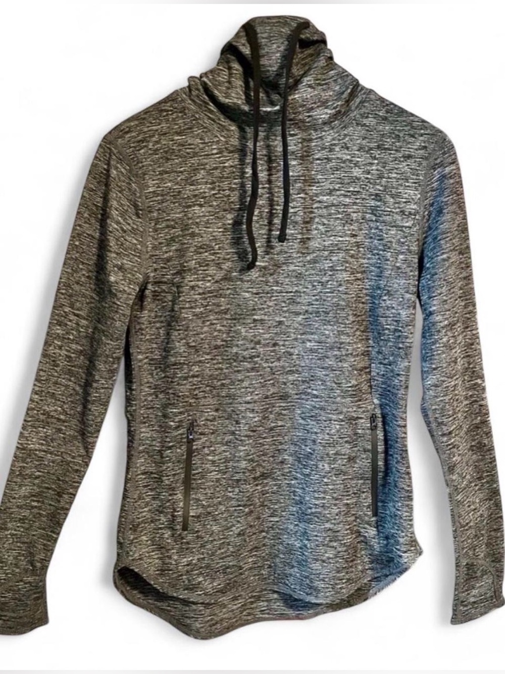 NWT Savvi Fit Performance Hoodie Heather Charcoal Gray Small Curved Hem Workout